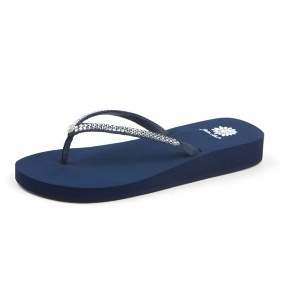 navy bling flip flops